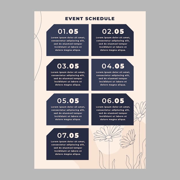 Vetor calendário de eventos florais desenhados à mão
