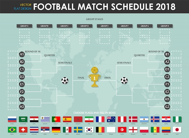 Vetor calendário de jogos da copa de futebol 2018