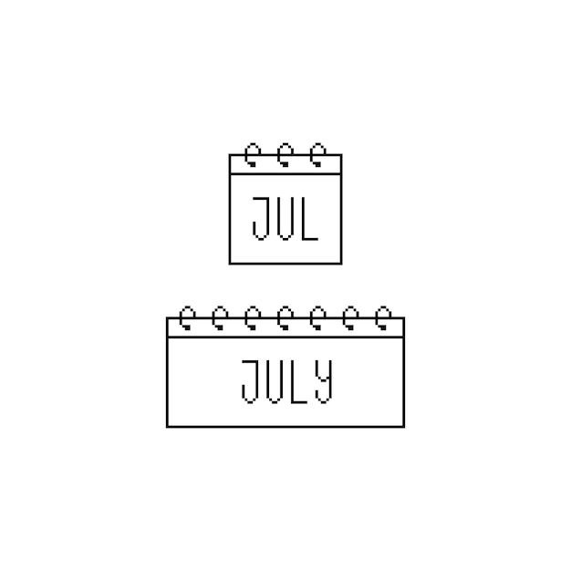 Vetor calendário de julho em pixel art