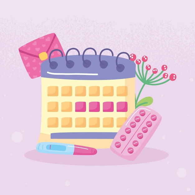 Calendário de menstruação com itens definidos