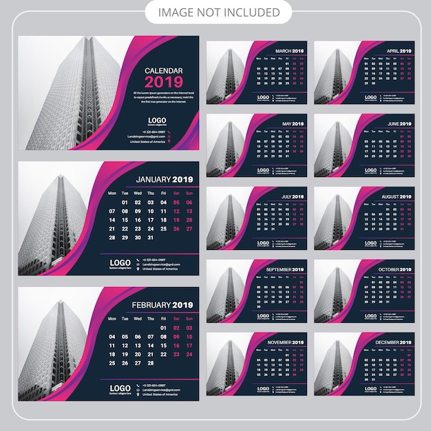 Vetor calendário de mesa 2019