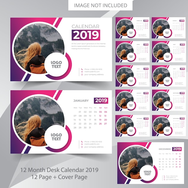 Vetor calendário de mesa 2019