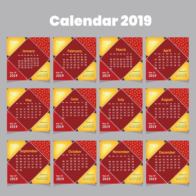 Calendário de mesa abstrato 2019