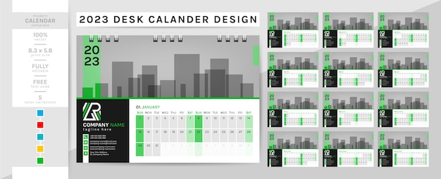 Vetor calendário de mesa elegante criativo e modelo de diário do planejador para o ano de 2023.