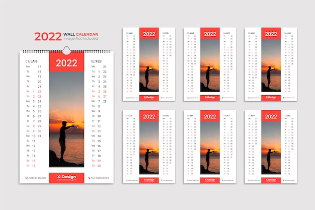 Calendário de parede 2022 planejador anual com todos os meses da escola e cronograma da empresa