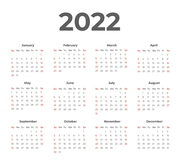 calendário de parede 2022 semana começar no domingo modelo de planejador de design corporativo