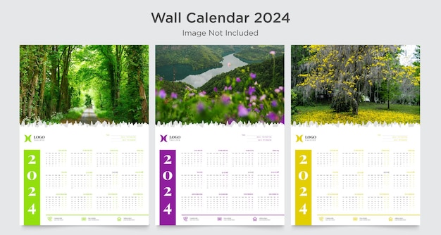 Vetor calendário de parede 2024 modelo design planejador de ano 2024