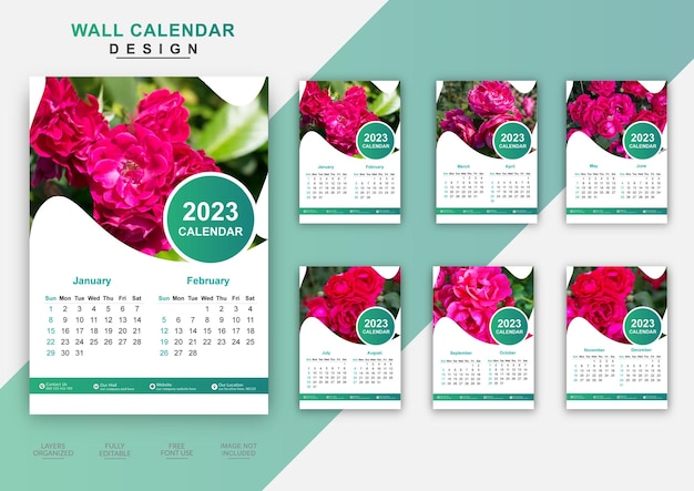 Calendário de parede de negócios de 6 páginas 2023 para modelo de design editável