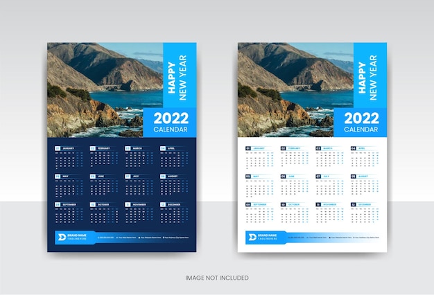 Vetor calendário de parede de uma página 2022 empresa corporativa calendário de parede de ano novo 2022 design de modelo