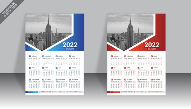 Calendário de parede de uma página colorido para 2022 modelo de design