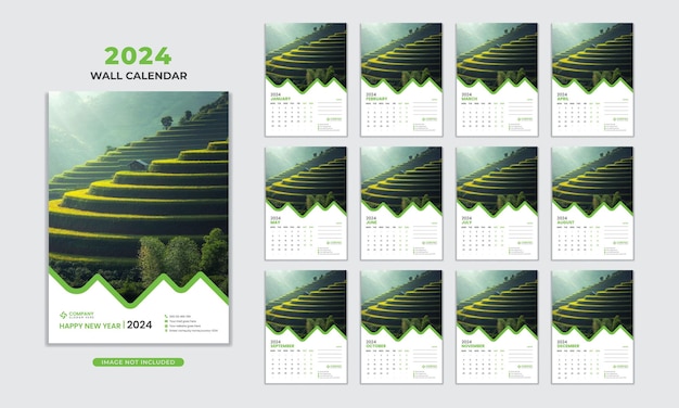 Vetor calendário de parede moderno de várias páginas 2024
