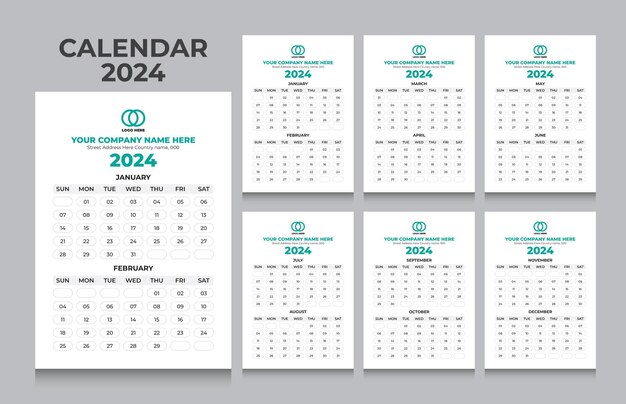 Vetor calendário de parede vetorial 2024