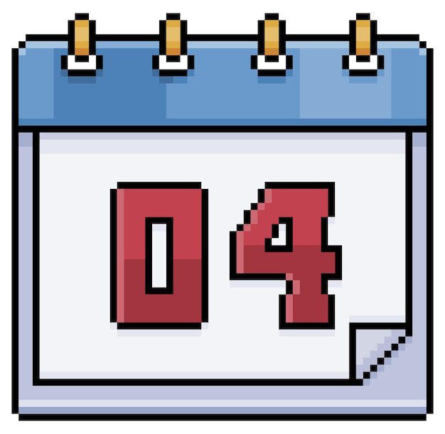 Calendário de pixel art com data 04 dia 04 feriado dia 04 ícone vetorial para fundo branco de jogo de 8 bits