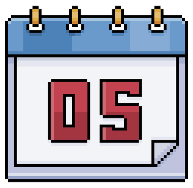 Calendário de pixel art com data 05 dia 05 feriado dia 05 ícone vetorial para fundo branco de jogo de 8 bits