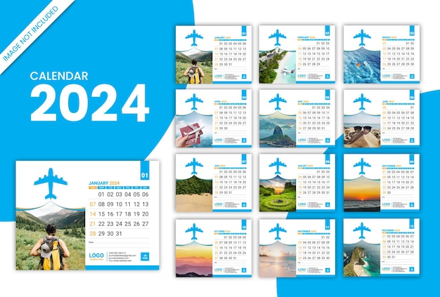 Vetor calendário de viagens profissional moderno e limpo 2024