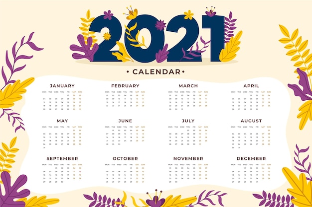 Calendário desenhado à mão para o ano novo de 2021