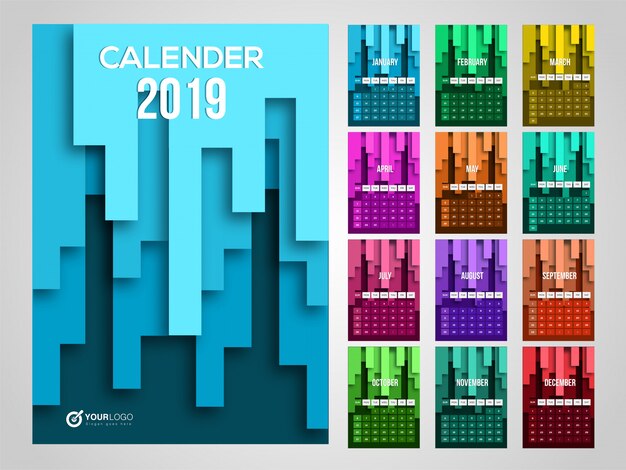 Vetor calendário do ano 2019.