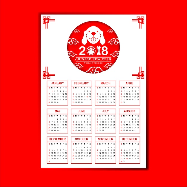 Vetor calendário do ano novo chinês