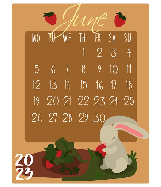 Calendário do mês com coelhos para 2023 coelho em junho calendário do mês para impressão