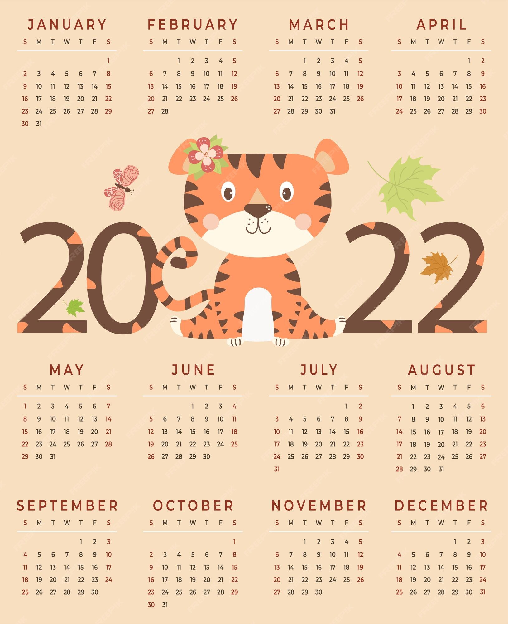 Página do calendário para outubro de 2022. tigre bonito dos