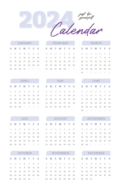 Vetor calendário elegante simples por 2024 anos
