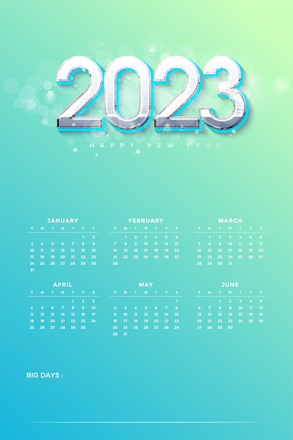 Calendário em 2023 com design colorido de luxo