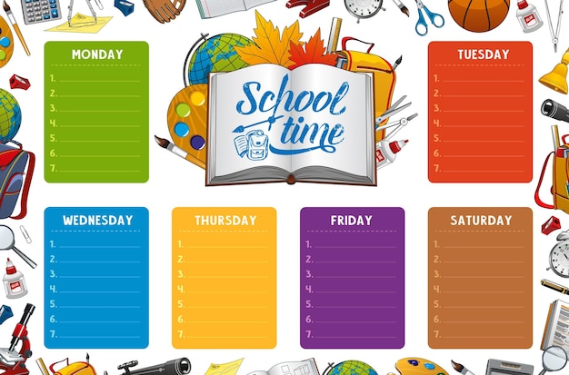 Vetor calendário escolar semana calendário notas de cores