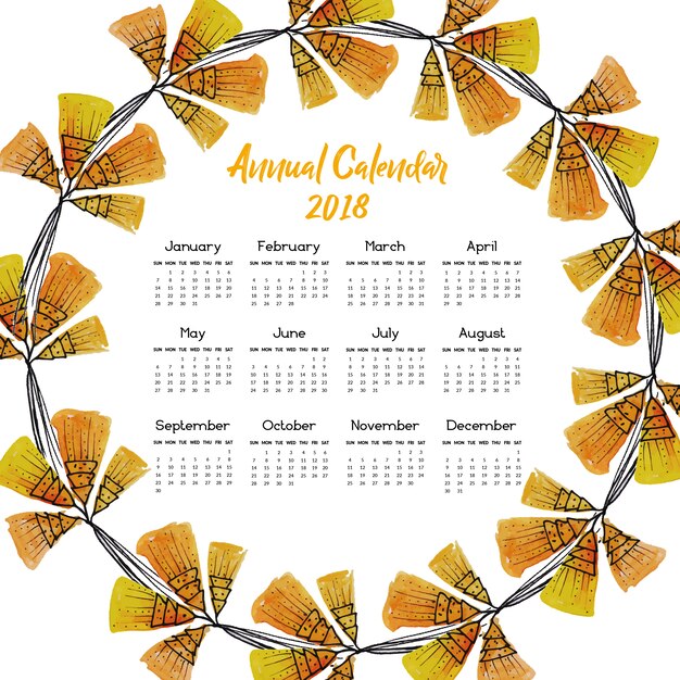 Calendário floral amarela das grinaldas 2018