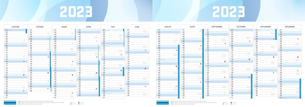 Calendário francês de 2023 com design de negócios para impressão em frança de férias escolares