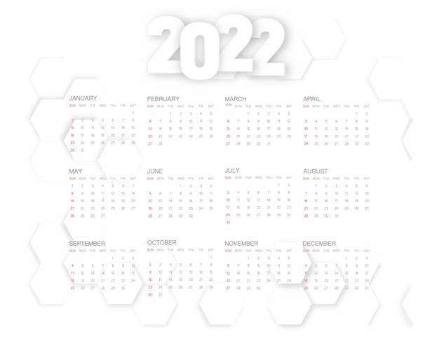 Calendário hexagonal elegan abstrato 2022