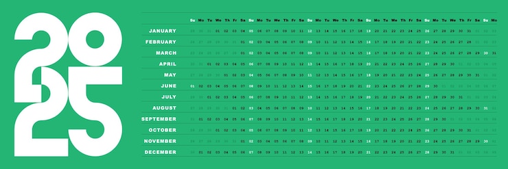 Calendário HORIZONTAL VERDE 2025