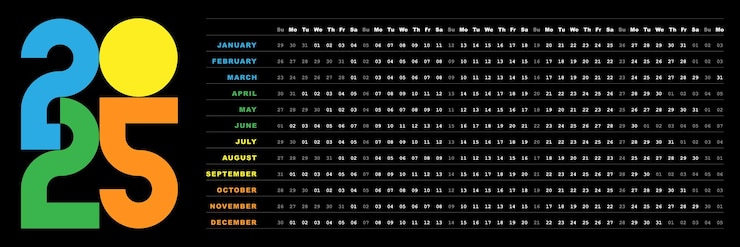Calendário horizonte de cores para 2025