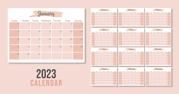 Vetor calendário mensal 2023 . modelo de calendário minimalista vetorial