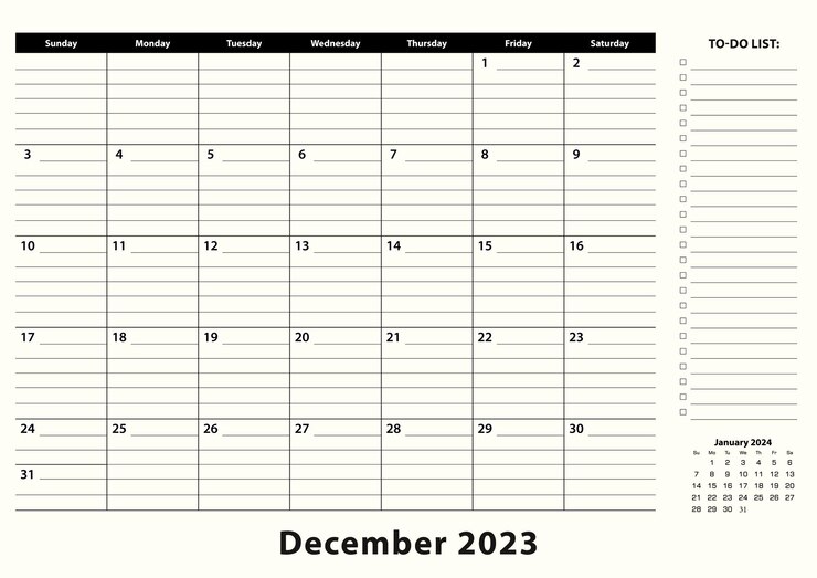 Vetor calendário mensal de mesa de negócios de dezembro de 2023