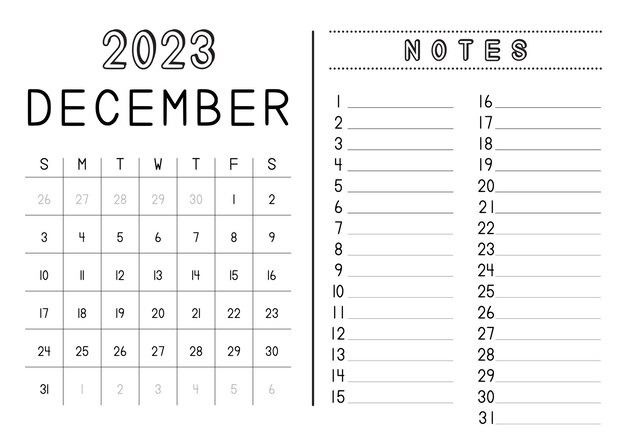 Calendário Mensal dezembro de 2023