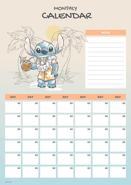 Calendário mensal do Stitch