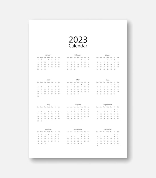 Calendário minimalista de 2023