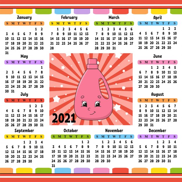 Calendário para 2020 com uma personagem fofa.