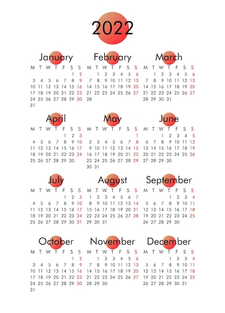 Calendário para 2022 a semana começa na segunda-feira ilustração vetorial de modelo básico de negócios