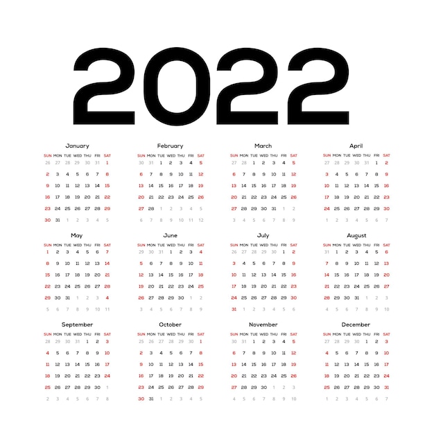 Calendário para 2022 Imagem vetorial 2022 logotipo
