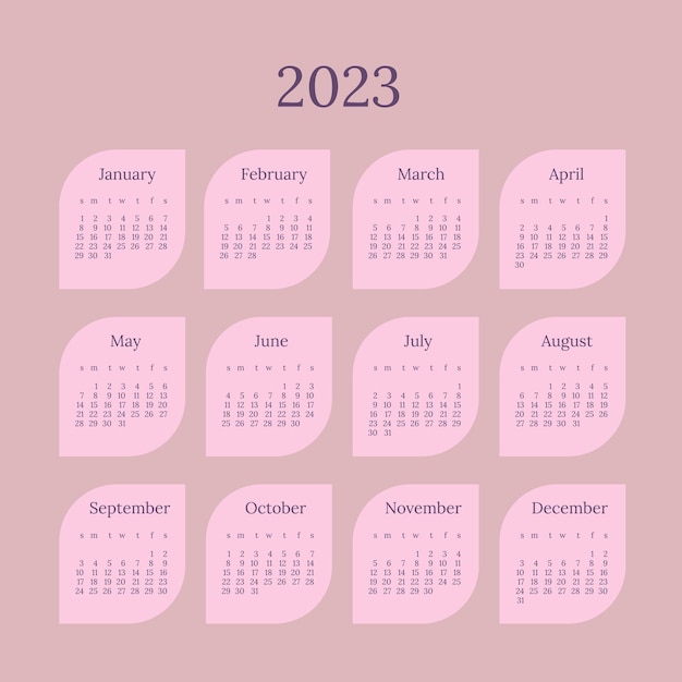 calendário para 2023 ano do coelho em tons delicados de rosa e lilás
