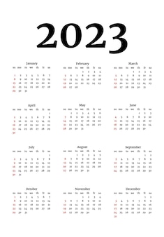 Calendário para 2023 isolado em um fundo branco