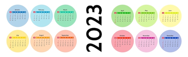 Vetor calendário para 2023 isolado em um fundo branco