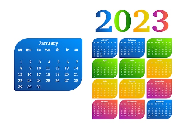 Calendário para 2023 isolado em um fundo branco