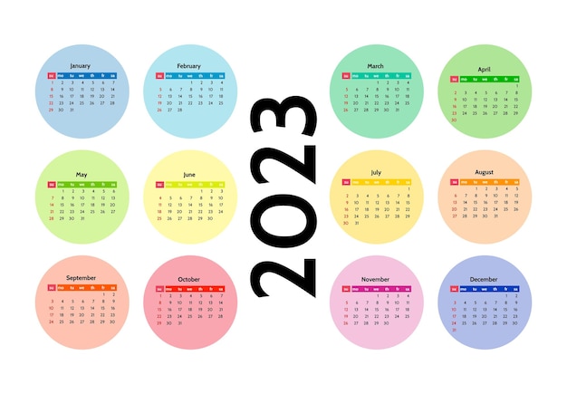 Calendário para 2023 isolado em um fundo branco