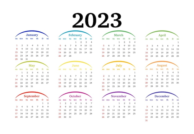 Calendário para 2023 isolado em um fundo branco