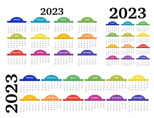 Vetor calendário para 2023 isolado em um fundo branco