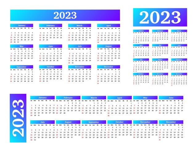 Calendário para 2023 isolado em um fundo branco