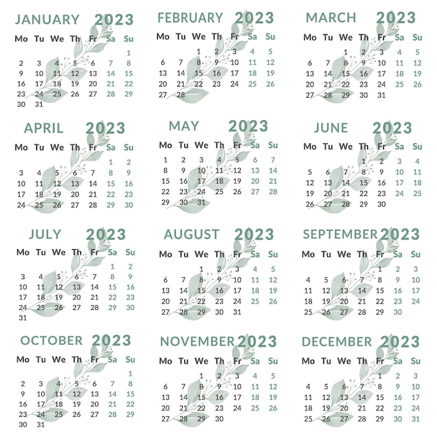 Vetor calendário para 2023. semana começa a partir de segunda-feira.