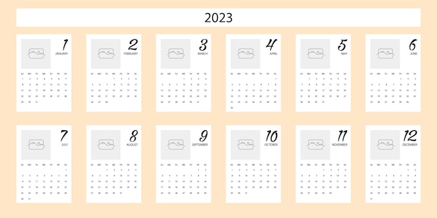 Calendário para 2023 todos os meses início da semana no domingo páginas individuais xa